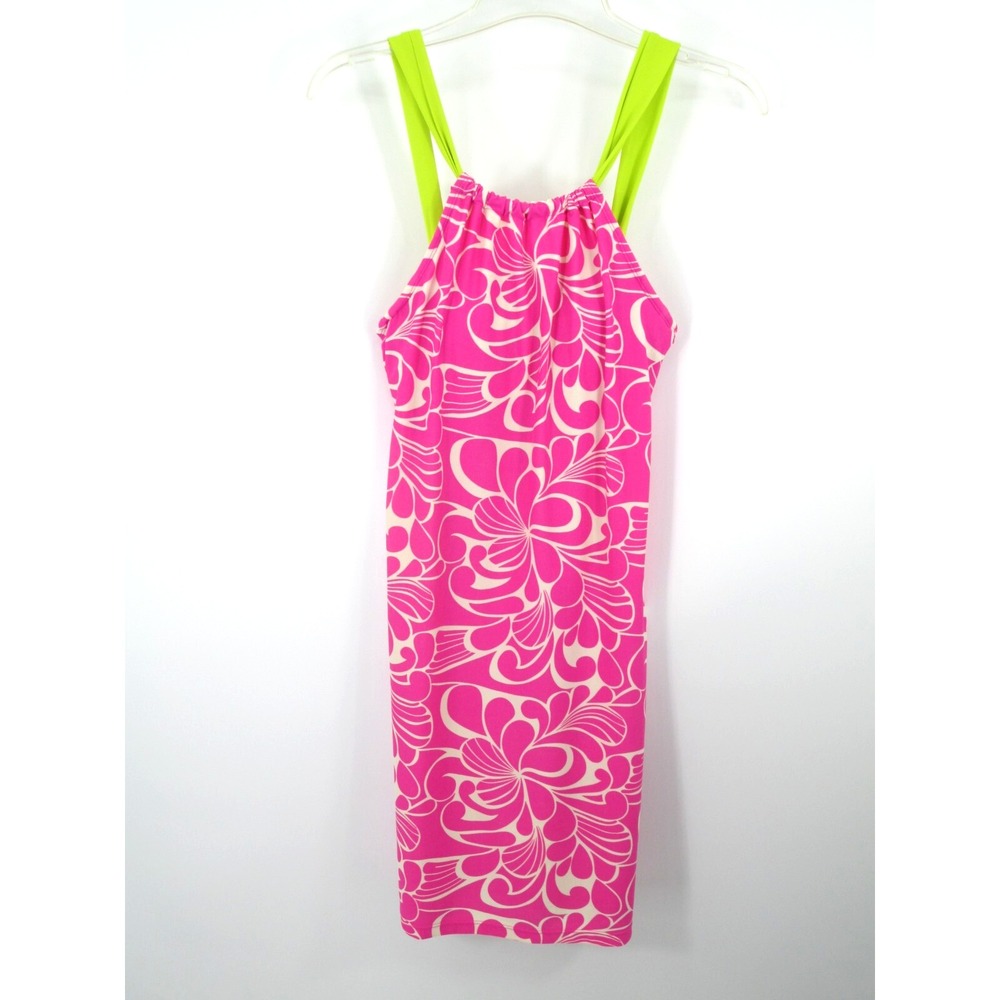 ATHLETA Kokomo Swim Dress XXS Aloha Hot Pink Print UPF 50 Built-In Support Bra